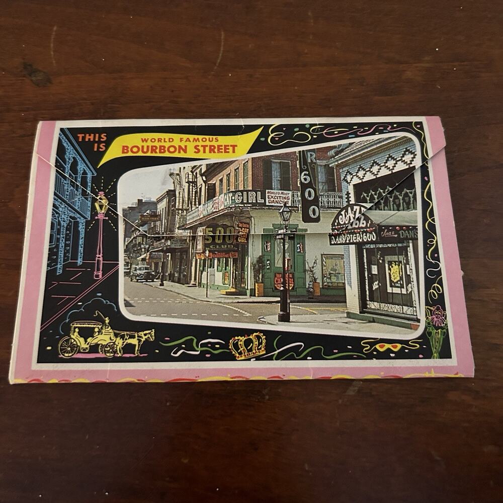 Vintage World Famous Bourbon Street Postcard Book New Orleans Louisiana Ephemera